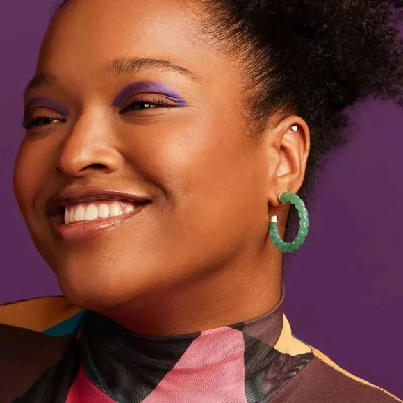 Purple Spiral C-Hoop Earrings - Picture 3 of 3